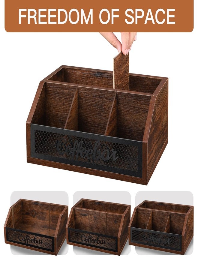 BOTOP Coffee Station Organizer for Counter, Wood Pods Holder Basket with Removable Dividers, Office Coffee Bar Accessories Decor for Syrup, Cups, Stirrer, Tea - Image 4